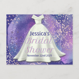 Cartão Postal Vestido de Noiva para Chá de Panela Roxo e Glamour