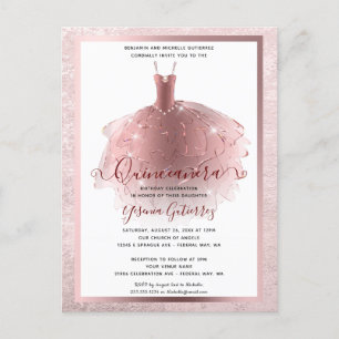 Cartão Postal Vestido de Quinceañera em Rosa Dourado Elegante