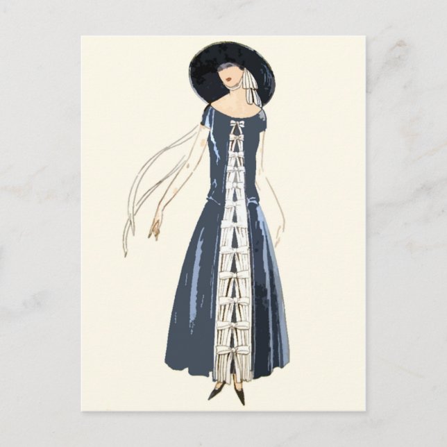 Cartão Postal Vestido e chapéu de moda feminina (Frente)