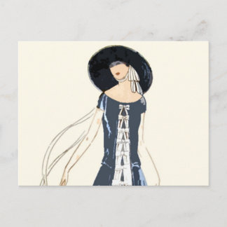 Cartão Postal Vestido e chapéu de moda feminina