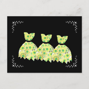 Cartão Postal Vestido e quadro da Flor Amarelo e Verde