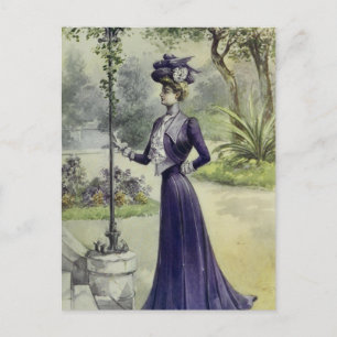 Cartão Postal Vestido Francês Violeta Contra Moda Vitoriano-Vin