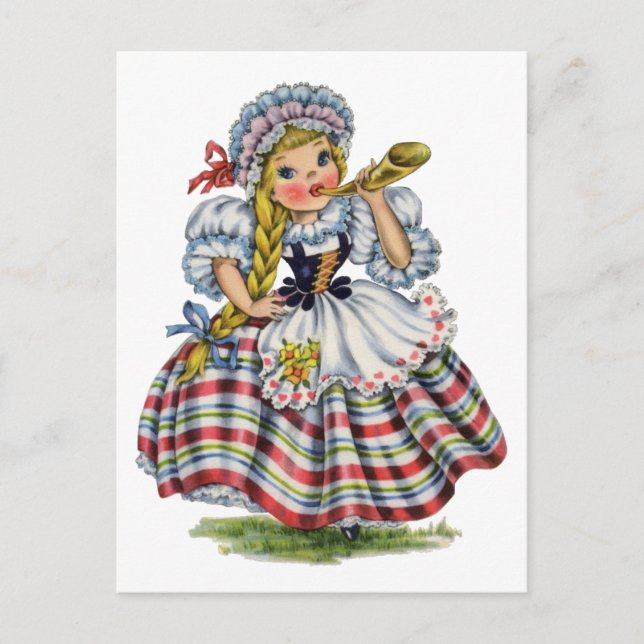 Cartão Postal Vestido tradicional de menina suíça vintage (Frente)