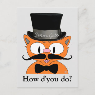 Cartão Postal Vestido Vintage Gato Bigode Desenho Amizade