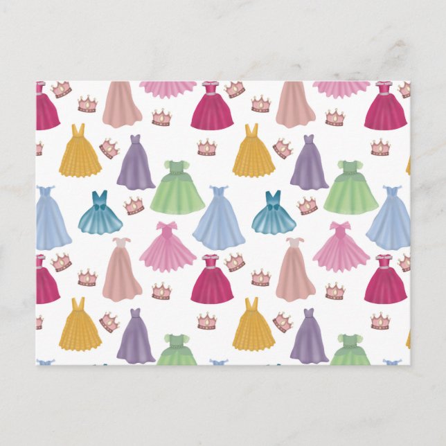 Cartão Postal Vestidos de Princesa Conto de Fadas Padrão Menina  (Frente)