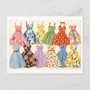 Cartão Postal Vestidos de verão estilo retrô dos anos 50
