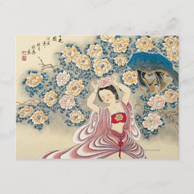 Cartão Postal Vestir uma flor na cabeça (Frente)