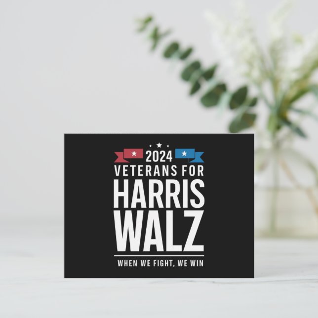 Cartão Postal Veteranos Para Harris Walz 2024 Presidencial (Em pé/Frente)