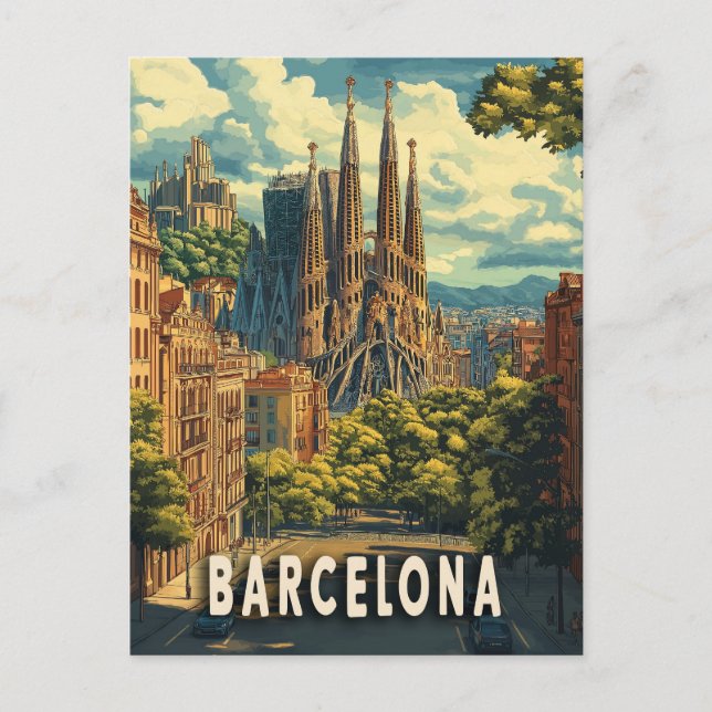 Cartão Postal Viagem a Barcelona, Espanha (Frente)