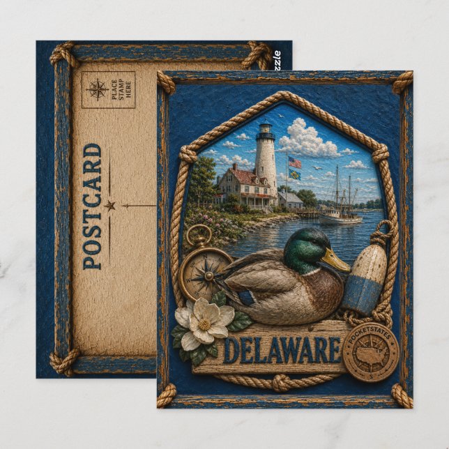 Cartão Postal Viagem Antiga em Delaware (Frente/Verso)