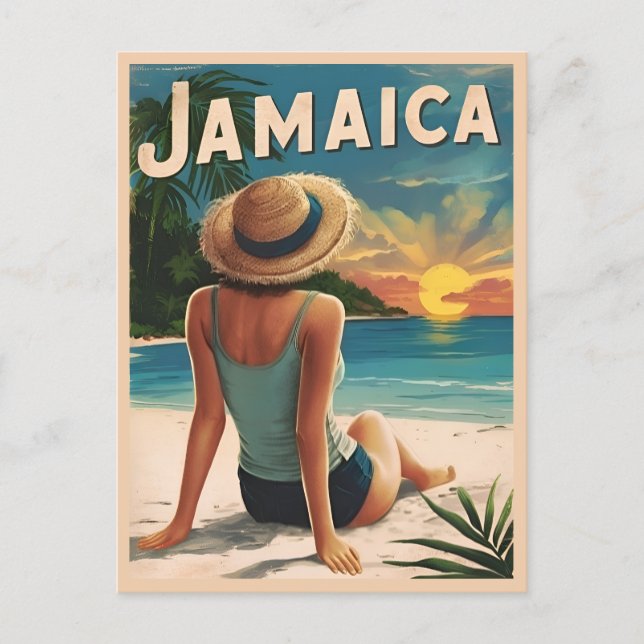 Cartão Postal Viagem Antiga Jamaica Praia Tropical Cenário Retrô (Frente)