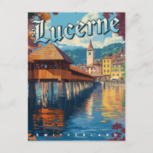 Cartão Postal Viagem Antiga Lucerna Suíça 