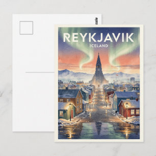 Cartão Postal Viagem Antiga Reykjavik Islândia
