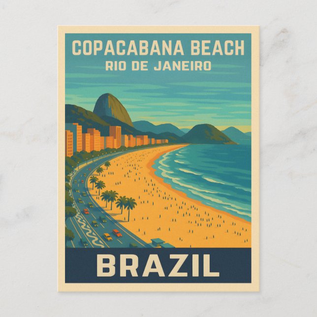 Cartão Postal Viagem Antiga Rio de Janeiro Praia da Copacabana (Frente)
