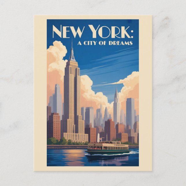 Cartão Postal Viagem ao Edifício Empire State em Nova York Antig (Frente)