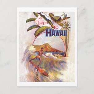 Cartão Postal Viagem ao Havaí, surfando em uma grande onda, vint