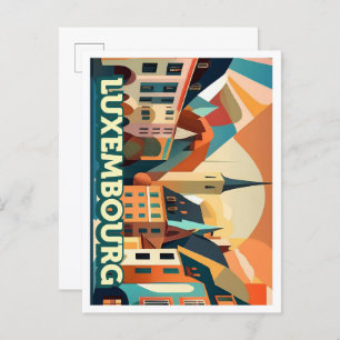 Cartão Postal Viagem artístico luxemburguês colorido