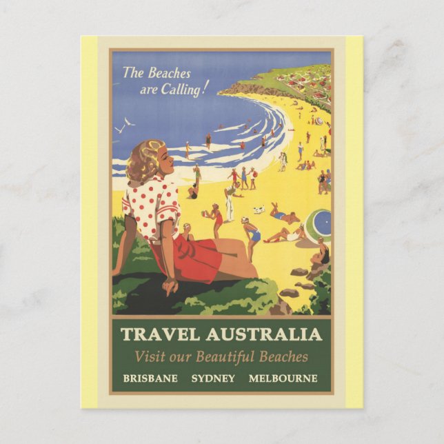Cartão Postal Viagem Austrália Beaches Vintage (Frente)