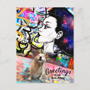 Cartão Postal Viagem Beco Ann Arbor Grafite Da Retriever Do ouro