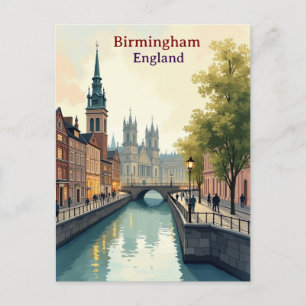 Cartão Postal Viagem Birmingham Inglaterra vintage aguarela artí