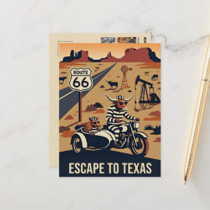 Cartão Postal Viagem caprichosa no estilo WPA ao Texas