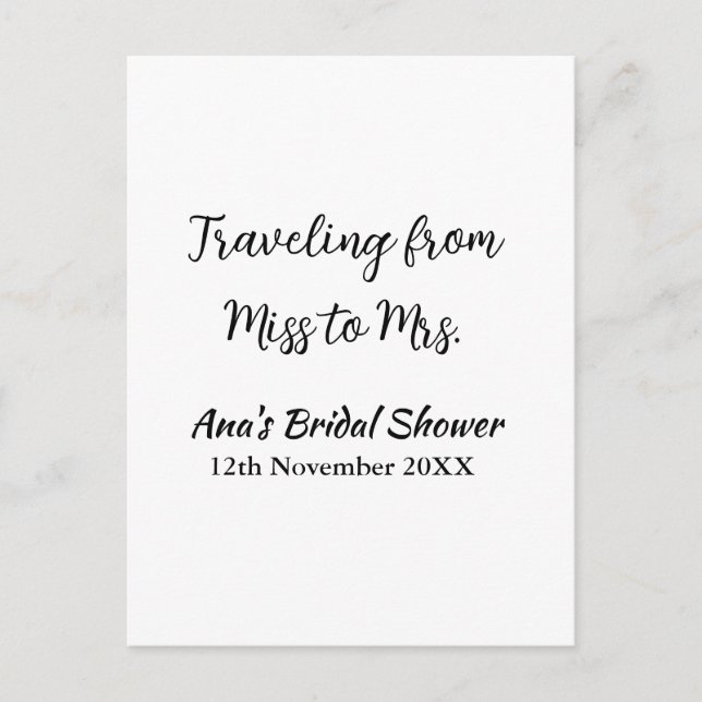 Cartão Postal Viagem chá de noiva adicionar nome data senhorita  (Frente)