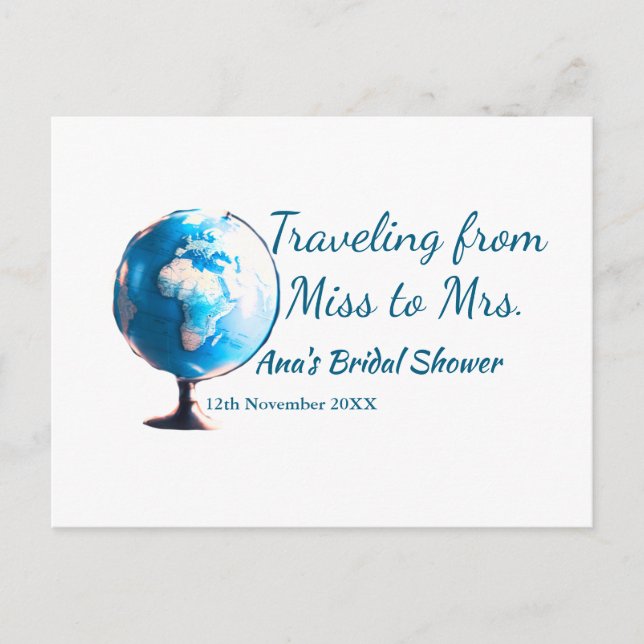 Cartão Postal Viagem chá de panela adicionar nome data senhorita (Frente)