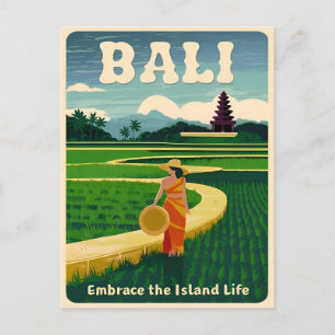 Cartão Postal Viagem Clássica Bali Indonésia Gráfico Retro