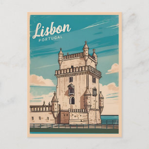Cartão Postal Viagem Clássica Lisboa Portugal Cenário Retro