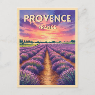 Cartão Postal Viagem Clássica Provença França Pôr do Sol Lavanda