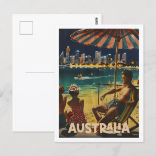 Cartão Postal Viagem da Austrália Beach Vintage Familiar