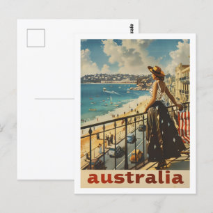Cartão Postal Viagem da Austrália Beach Vintage Familiar