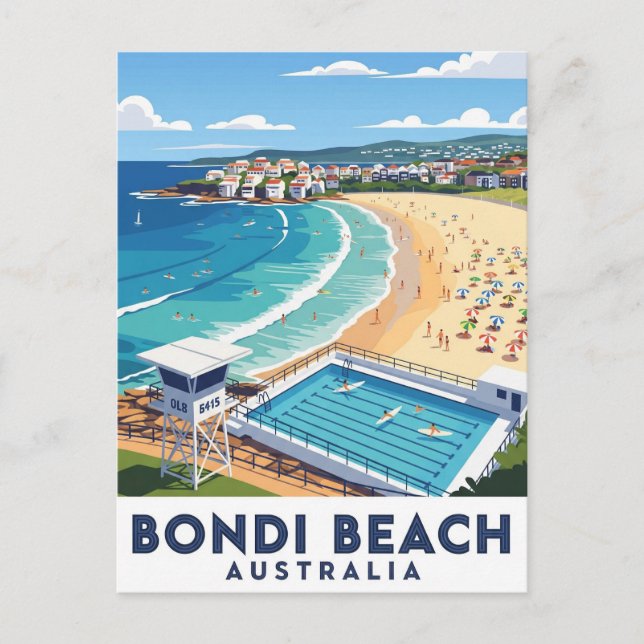 Cartão Postal Viagem da Austrália de Bondi Beach (Frente)