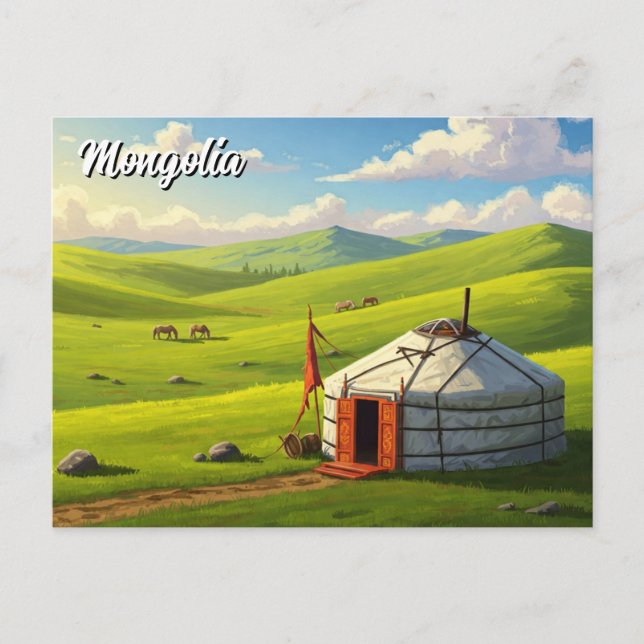 Cartão Postal Viagem da Mongólia Yurt (Frente)