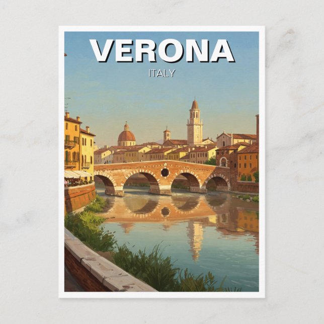 Cartão Postal Viagem da Ponte de Verona Itália (Frente)