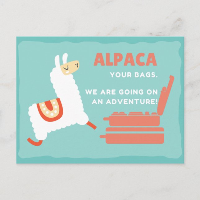 Cartão Postal Viagem de Alpaca Branca Engraçado (Frente)