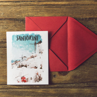 Cartão Postal Viagem de Aquarela das Ilhas Gregas Santorini