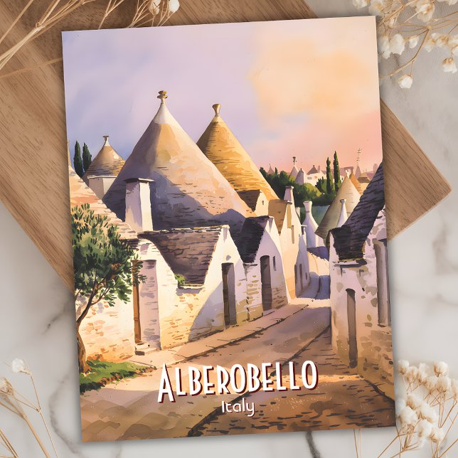 Cartão Postal Viagem de Aquarela de Alberobello Trulli House (Alberobello Trulli House Watercolor Postcard)