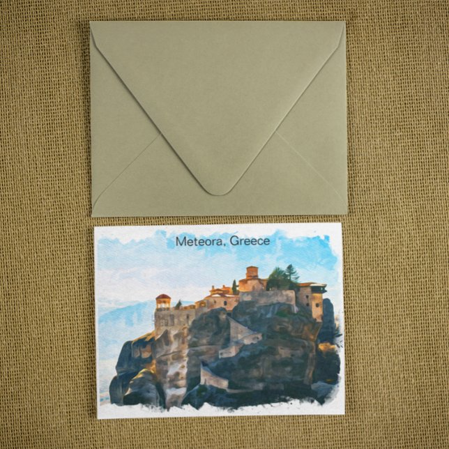 Cartão Postal Viagem de Aquarela de Grécia Meteora (meteora greece watercolor postcard)