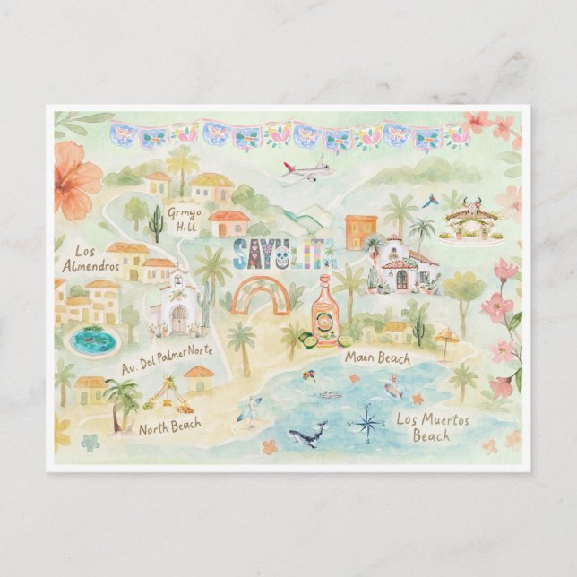 Cartão postal Viagem de Aquarela | Sayulita México (Frente)