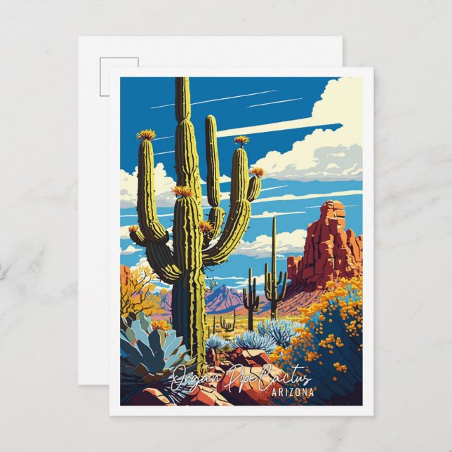 Cartão Postal Viagem de Arizona do Organ Pipe Cactus (Frente/Verso)
