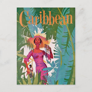 Cartão Postal Viagem de Caribe de linha aérea Vintage