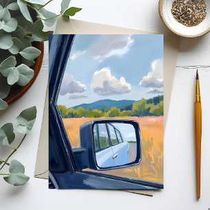 Cartão Postal Viagem de Carro Espelho Retrovisor Aquarela Viag