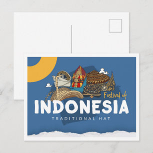 Cartão Postal Viagem de Chapéu Tradicional Indonésio