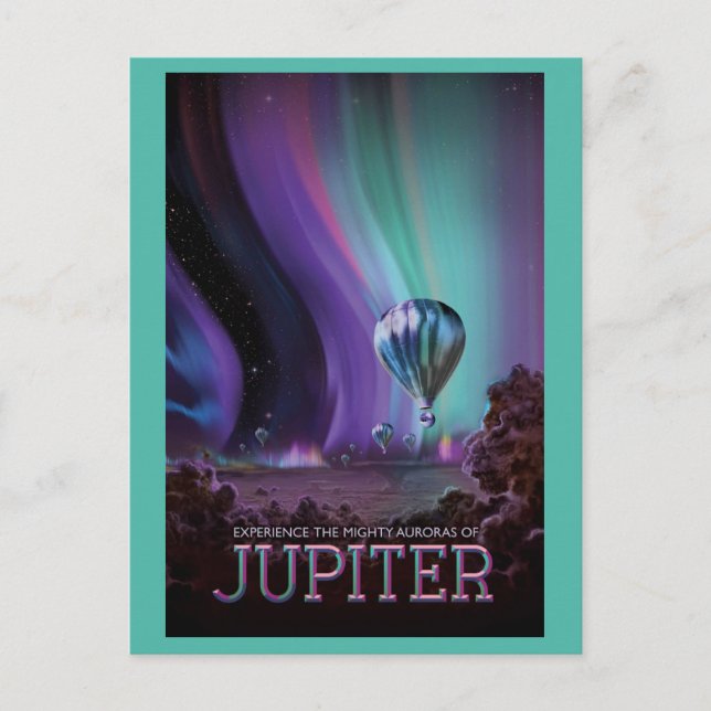 Cartão Postal Viagem de Espaço Aurora no Júpiter Retro (Frente)