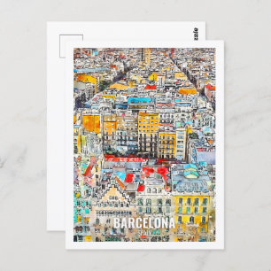 Cartão Postal Viagem de Espanha de Barcelona Aquarela