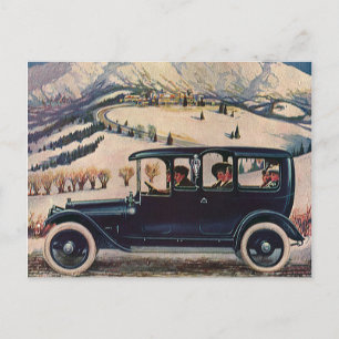 Cartão Postal Viagem de família antiga em carro de automóvel ant