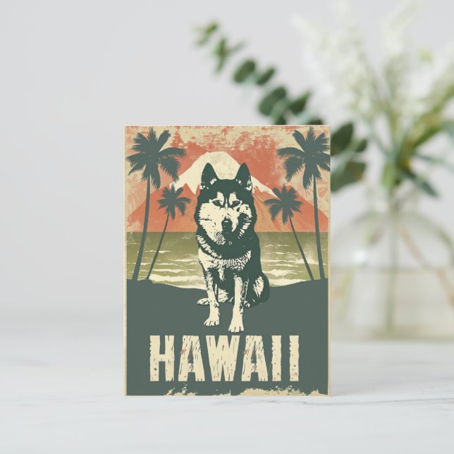 Cartão Postal Viagem de Férias no Havaí, no Alaska Malamute (Em pé/Frente)