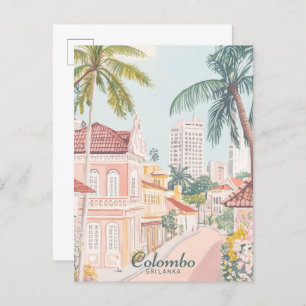 Cartão Postal Viagem de Ilustração Colombo Sri Lanka Gouache
