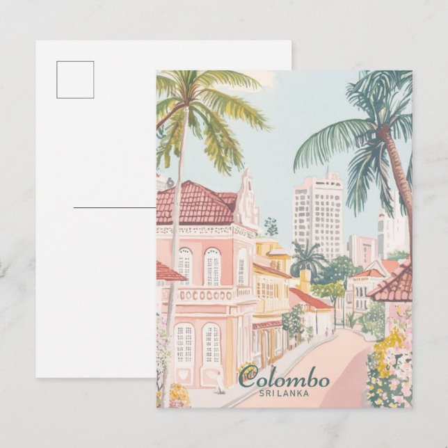 Cartão Postal Viagem de Ilustração Colombo Sri Lanka Gouache (Frente/Verso)